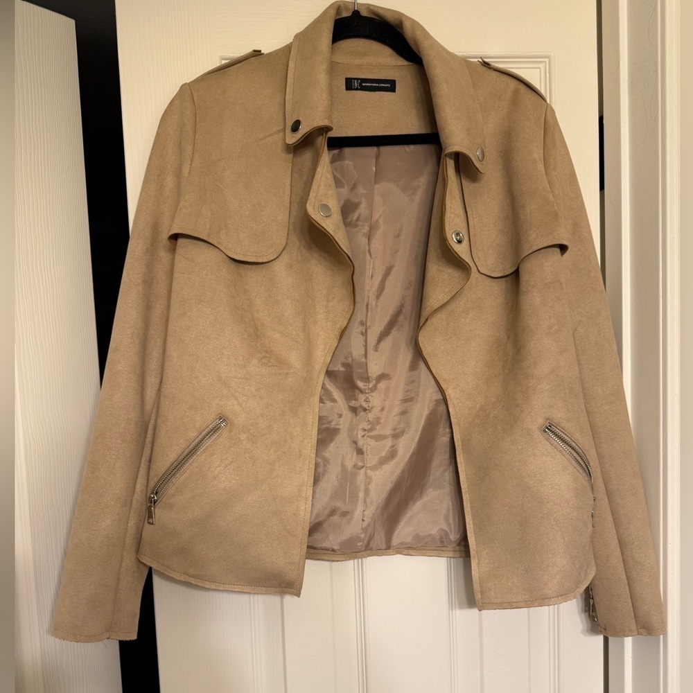 INC Women's Faux Suede Moleskin Motorcycle Jacket Top Size M